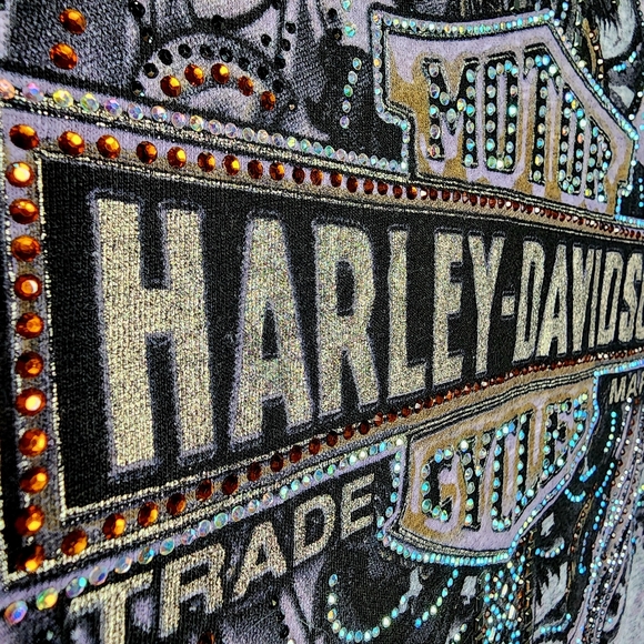 Harley Davidson Women's Shirt Jeweled Bling Logo Wings Graphics - Small - Picture 3 of 5